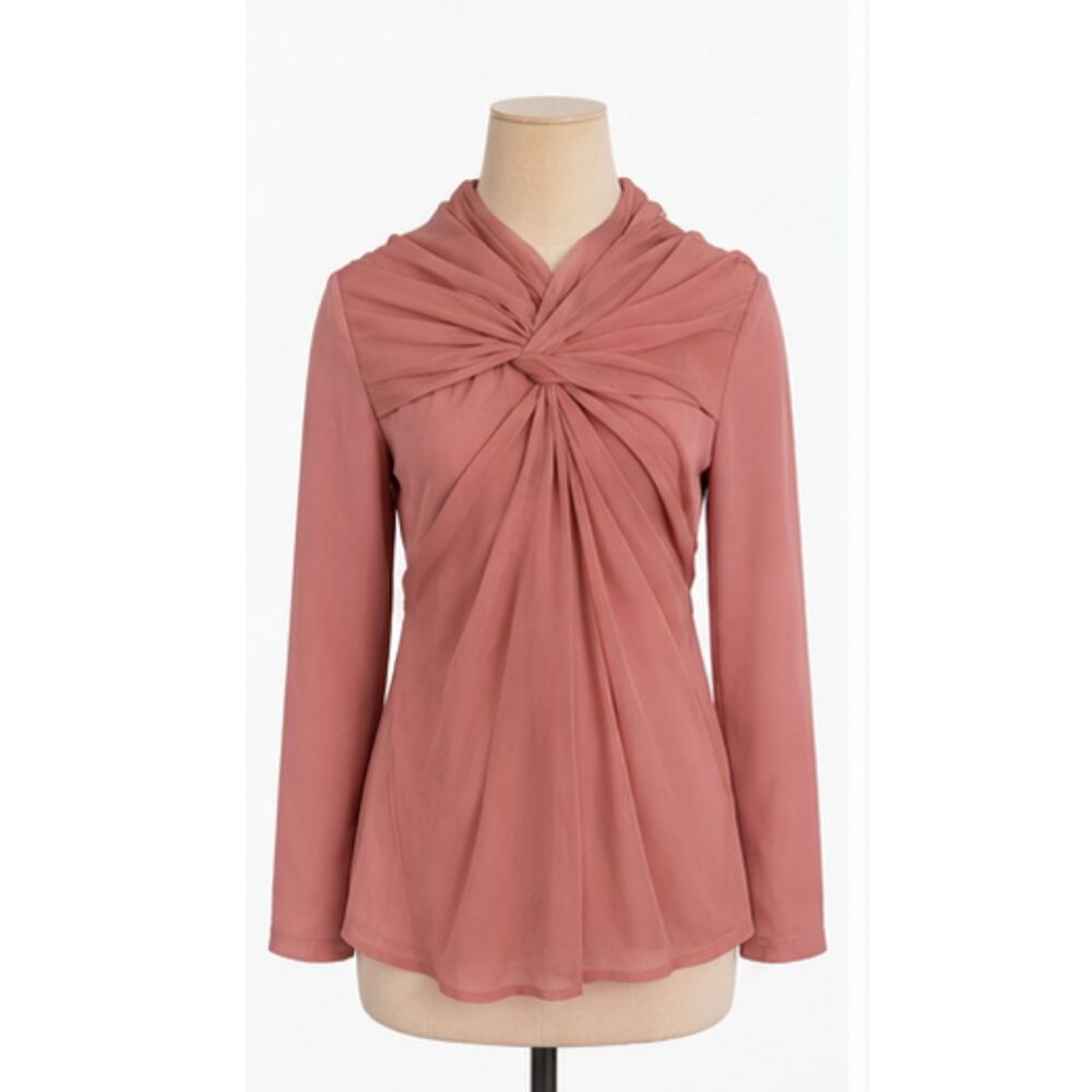 Carlisle Collection Silk Pink Draped Twist Neck Blouse